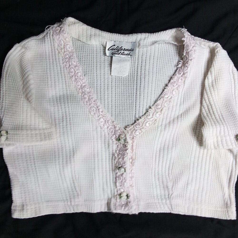 Vintage California Gold Rush Cropped Lace Trim Blouse Top Shirt